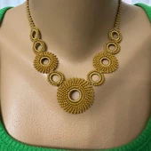 El Yapımı Bohem Model Halkalı Kolye (Hardal Renkli) - 2