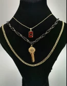 Üçlü  Sarı  Renk Zincirli Figürlü Lüks Kararmaz Kolye - 1