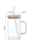 Kapaklı Kare Kupa Renkli Kulp Katmanı İçme Cam Bardakları Buzlu Kahve Bardağı 350ml - 3