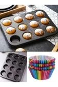 12'li Muffın Kalıbı Paslanmaz Çelik Cupcake Kapsülü Cupcake Kağıdı Hediyeli - 1