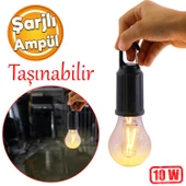 Rustik Taşınabilir Şarjlı Tasarruflu Ampul 10W Led Lamba Type-c Şarj Askılı Asma Aydınlatma - 1