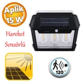 Dış Mekan Apliği Sensörlü Bahçe Duvar Aplik Güneş Enerjili 3 Modlu Sarı Işıklı 15 W Fener Lamba thumbnail 1