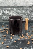 Ahşap Kulplu Seramik Mug Kupa Bardak 225cc 1 Adet Kahverengi - 1
