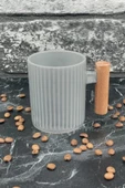 Ahşap Kulplu Seramik Mug Kupa Bardak 225cc 1 Adet Gri - 1