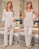 Cossy By Aqua 25140 Fistolu 3 Lü İp Askılı Hamile Lohusa Pijama Sabahlık Tk - 9