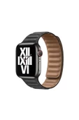 Apple Watch 7 6 5 4 3 2 Serisi 42 / 44 / 45 Uyumlu Baklalı Mıknatıslı Deri Kordon Kayış Kahve - 3