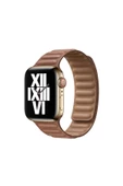 Apple Watch 7 6 5 4 3 2 Serisi 42 / 44 / 45 Uyumlu Baklalı Mıknatıslı Deri Kordon Kayış Kahve - 1