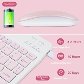 Telefon Tablet ve Tüm Cihazlar ile Uyumlu Kablosuz Bluetooth Şarj Edilebilir Klavye Mouse Seti - Pembe - 2
