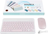 Telefon Tablet ve Tüm Cihazlar ile Uyumlu Kablosuz Bluetooth Şarj Edilebilir Klavye Mouse Seti - Pembe - 8
