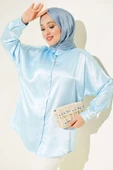 Saten Yarasa Kol Gömlek Buz Mavisi thumbnail 1