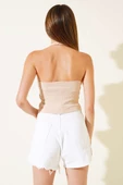 Boyundan Geçirmeli Kaşkorse Crop Bej - 3