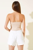 Boyundan Geçirmeli Kaşkorse Crop Bej thumbnail 3