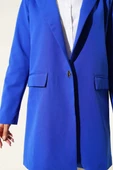 Tek Düğmeli Blazer Ceket Saks - 4