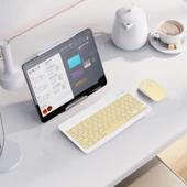 Samsung Galaxy Tab S8+ Plus X800 12.4" Uyumlu Kablosuz Bluetooth Şarj Edilebilir Klavye Mouse Seti - Sarı - 7