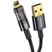 Şeffaf Uçlu iPhone 45w Usb Hızlı ve Dayanıklı Şarj ve Data Işıklı Örgü Kablo 1 Metre - 1