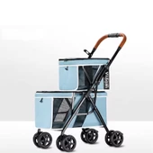 Yasomi PatiGo LD03M 2 Katlı Katlanabilir Kedi ve Köpek Arabası (Mavi) - 2
