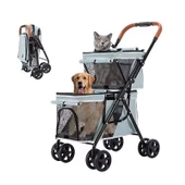 Yasomi PatiGo LD03M 2 Katlı Katlanabilir Kedi ve Köpek Arabası (Mavi) - 1