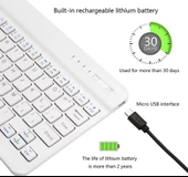 Hegitech Pro 10 10.1" Uyumlu Kablosuz Bluetooth Şarj Edilebilir Klavye - Beyaz - 5