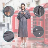 1 ADET 1.KALİTE GRİ YAĞMURLUK VIP UNISEX RAIN COAT ŞAPKALI ÇITÇITLI YAĞMURLUK GRİ OUTDOOR YAĞMURLUK - 2