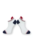 Me-vo Tekli Beyaz Renkli Bay/Bayan Unisex Esnek Nem Alabilen Pamuklu Çizgili Patik Çorap thumbnail 1