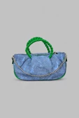 Me-vo Kadın Yeşil Renkli Denim Desenli Küçük El ve Omuz Çantası thumbnail 1