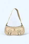 Me-vo Kadın Bej Renkli Suni Deri Mini Boy 2 Küçük Cepli Çanta thumbnail 1