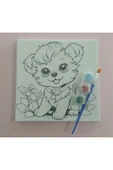dudu ahşap 20x20 Resimli Tuval Çocuk Boyama Seti- Sevimli Köpek-2 3 Akrilik Boya+ 1 Fırça ile birlikte - 4