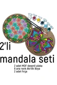 dudu ahşap 2Li Mandala Boyama Seti- 2 DESENLİ PLAKA-6 RENK AKRİLİK BOYA-2 ADET FIRÇA - 1