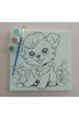 dudu ahşap 20x20 Resimli Tuval Çocuk Boyama Seti- Sevimli Köpek-2 3 Akrilik Boya+ 1 Fırça ile birlikte - 3