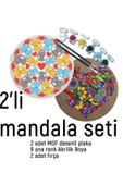 dudu ahşap 2Li Mandala Boyama Seti- 2 DESENLİ PLAKA-6 RENK AKRİLİK BOYA-2 ADET FIRÇA - 1