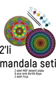 dudu ahşap 2Li Mandala Boyama Seti- 2 DESENLİ PLAKA-6 RENK AKRİLİK BOYA-2 ADET FIRÇA - 1