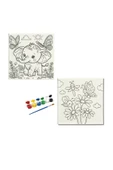 TATİL ETKİNLİĞİ-2'li Tuval Boyama Seti. 20x20 CM UV baskı + 6 Akrilik Boya + 1 Fırça-MODEL-53 - 1