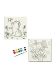 dudu ahşap OKUL Etkinliği-2'li Tuval Boyama Seti. 20x20 Cm Uv Baskı 6 Akrilik Boya 1 Fırça-model-49 - 1