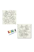 TATİL ETKİNLİĞİ-2'li Tuval Boyama Seti. 20x20 CM UV baskı + 6 Akrilik Boya + 1 Fırça-MODEL-52 - 1