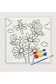dudu ahşap OKUL Etkinliği 20x20 Resimli Tuval Çocuk Boyama Seti- Çiçekler-Kelebek resimli 3 boya 1 fırça - 1