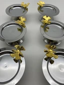 6'lı Kelebekli Gümüş Makaronluk, Lokumluk, Çay ve Kahve Yanı Sunumluk, Metal Şekerlik - 3