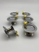 6'lı Kelebekli Gümüş Makaronluk, Lokumluk, Çay ve Kahve Yanı Sunumluk, Metal Şekerlik - 2