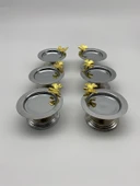 6'lı Kelebekli Gümüş Makaronluk, Lokumluk, Çay ve Kahve Yanı Sunumluk, Metal Şekerlik - 5