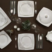 Karaca Fine Bone New Together Alone Gold 12 Kişilik 60 Parça Kare Yemek Takımı - 1