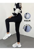 Kadın Siyah Kışlık Yüksek Bel Toparlayıcı Korseli İnterlok Çelik Örme Tayt İç Göstermez - 3