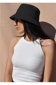 Unisex Siyah Kova Şapka, Düz Balıkçı Bucket Şapka - 1