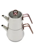 Akdeniz Piramit Elit Mini Boy Metal Kulplu Çelik Çaydanlık Bakır thumbnail 3