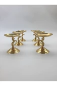 6'lı Atlı Gold Lokumluk, Çay ve Kahve Yanı Sunumluk, Metal Şekerlik, Makaronluk - 6