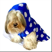 Puantiyeli Mavi Yağmurluk Kapşonlu  Köpek Yağmurluğu - 1