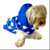 Puantiyeli Mavi Yağmurluk Kapşonlu  Köpek Yağmurluğu - 10