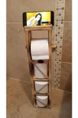 Ahşap Wc Kağıtlık Tuvalet Telefon Tutucu Standı Özellikli Banyo Kağıtlık - 4
