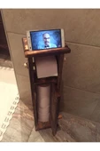 Ahşap wc Kağıtlık Tuvalet Telefon Tutucu Standı Özellikli Banyo Kağıtlık - 4
