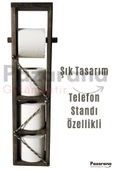 Ahşap Wc Kağıtlık Tuvalet Telefon Tutucu Standı Özellikli Banyo Kağıtlık Haki Renk - 4