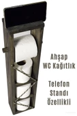 Ahşap Wc Kağıtlık Tuvalet Telefon Tutucu Standı Özellikli Banyo Kağıtlık Haki Renk - 2