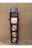 Ahşap Wc Kağıtlık Tuvalet Tuvalet Kağıtlığı Telefon Tutucu Standı Özellikli Siyah - 1